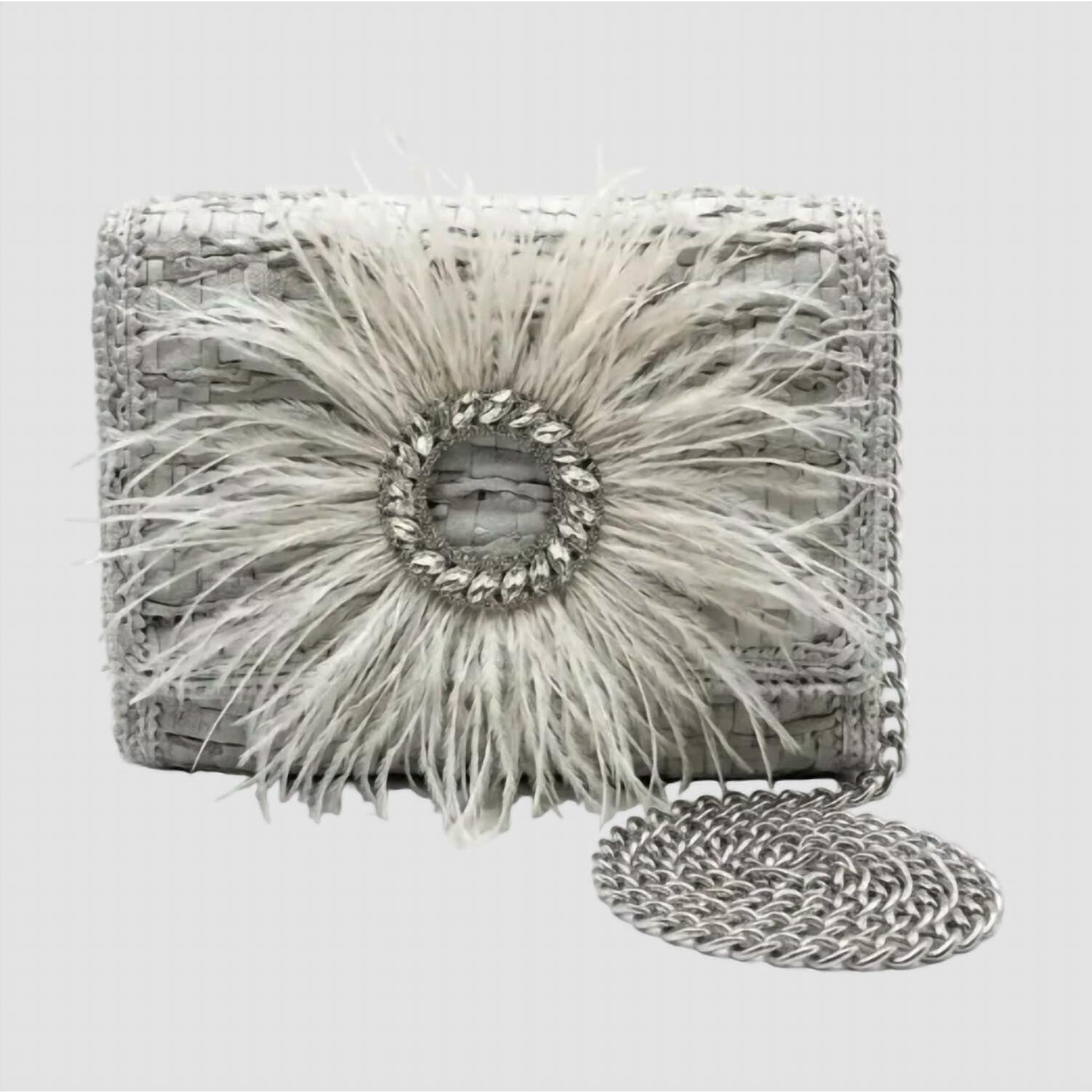 New Elektra's Workshop Women's Ostrich Feather Regular Shoulder Bag In Off-White